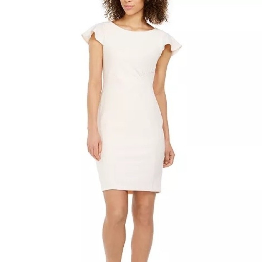 Calvin Klein Flutter Sleeves Sheath Dress Soft Pink Size 16